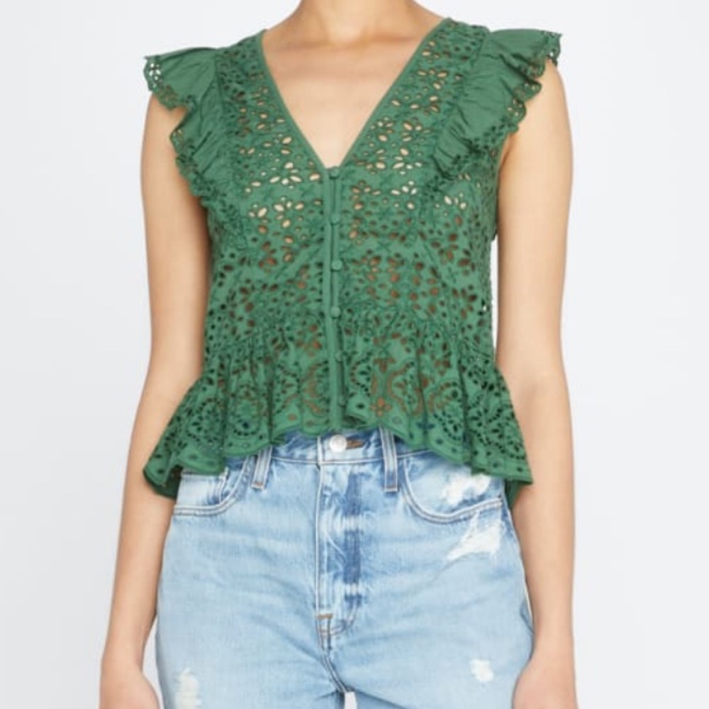 VERONICA BEARD Araya Eyelet Flutter Top